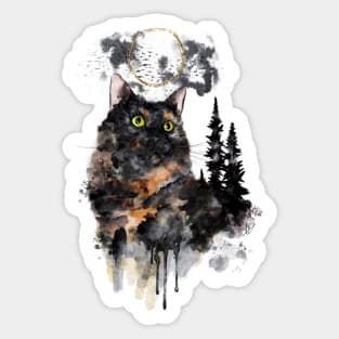 Forest Truffle Surreal Watercolor Tortoiseshell Cat Sticker